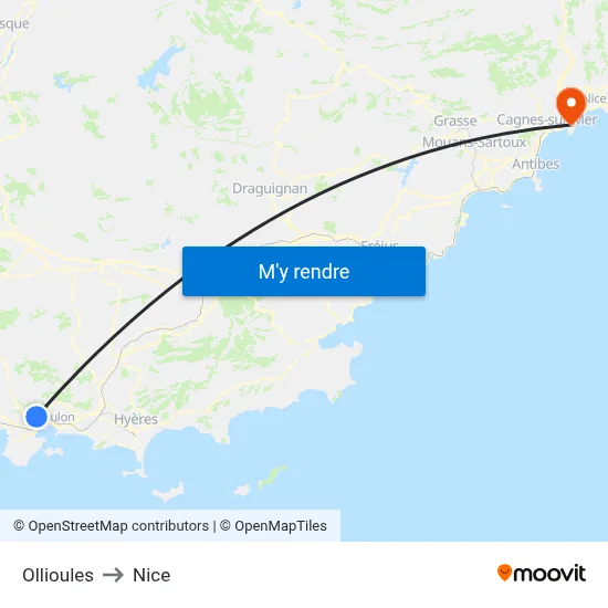 Ollioules to Nice map