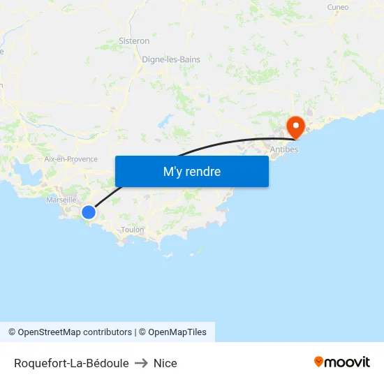 Roquefort-La-Bédoule to Nice map