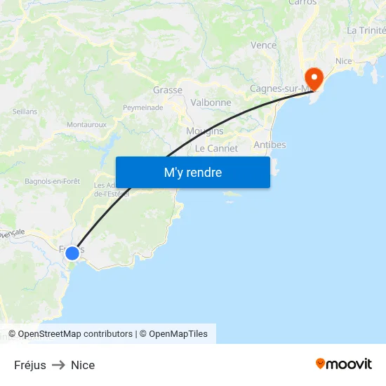 Fréjus to Nice map