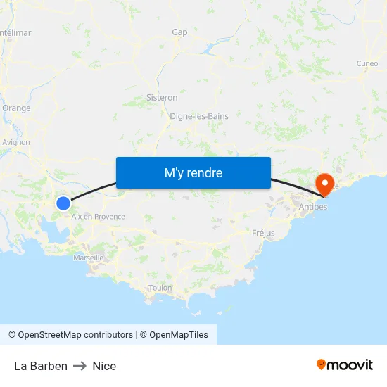 La Barben to Nice map