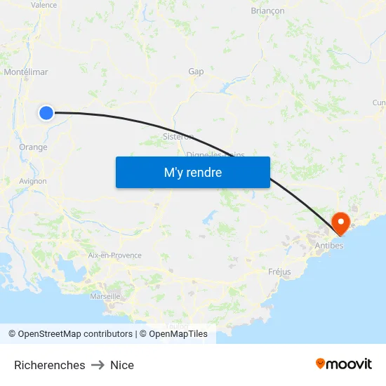 Richerenches to Nice map