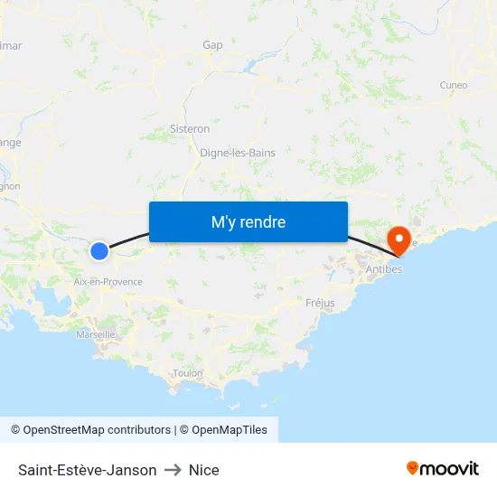 Saint-Estève-Janson to Nice map