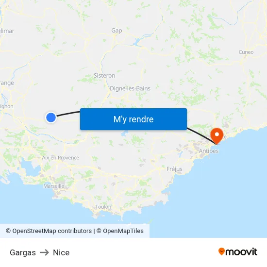 Gargas to Nice map
