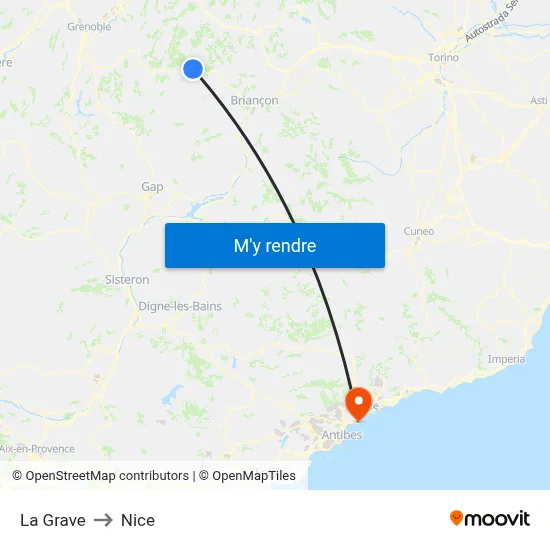 La Grave to Nice map