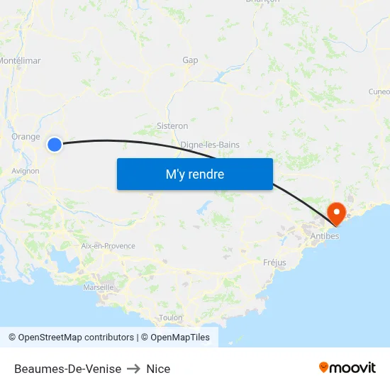 Beaumes-De-Venise to Nice map