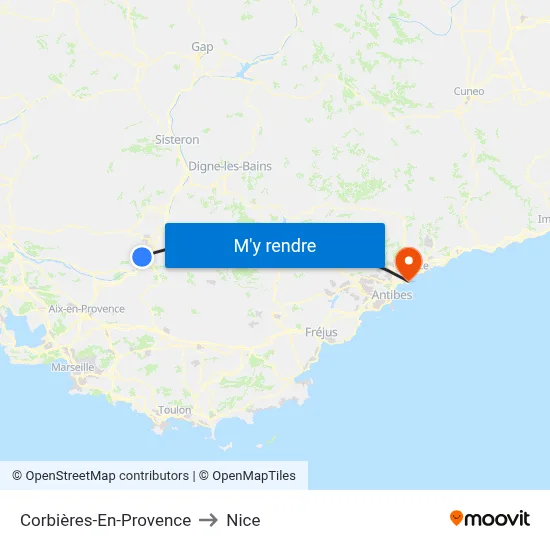 Corbières-En-Provence to Nice map