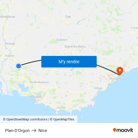 Plan-D'Orgon to Nice map