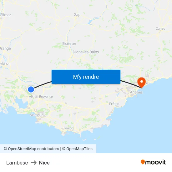 Lambesc to Nice map