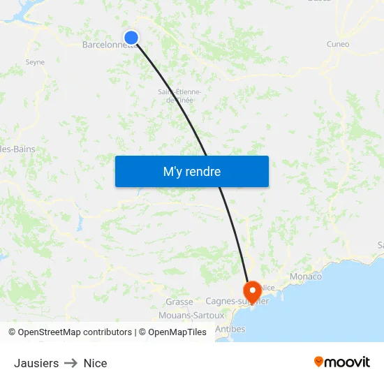 Jausiers to Nice map