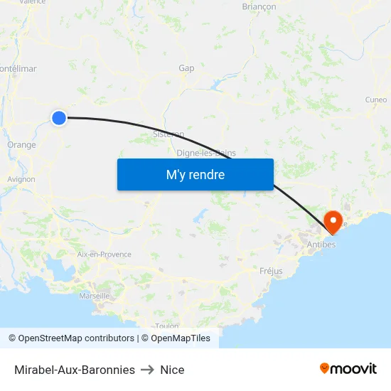 Mirabel-Aux-Baronnies to Nice map