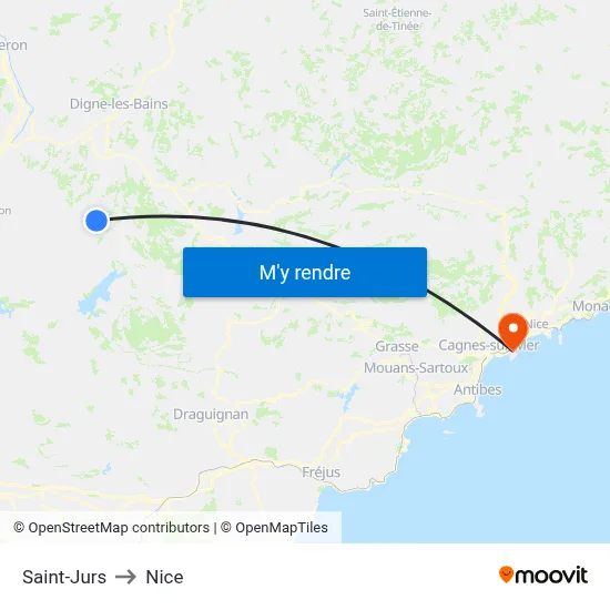 Saint-Jurs to Nice map