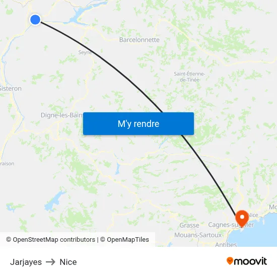 Jarjayes to Nice map