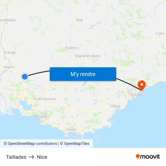 Taillades to Nice map