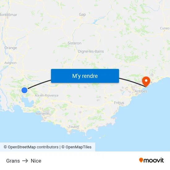 Grans to Nice map