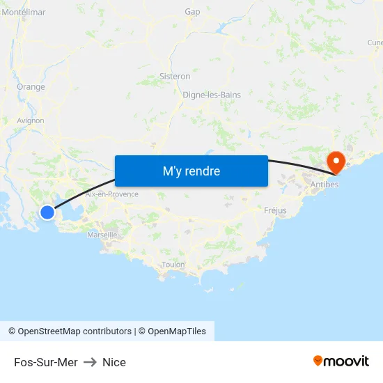 Fos-Sur-Mer to Nice map