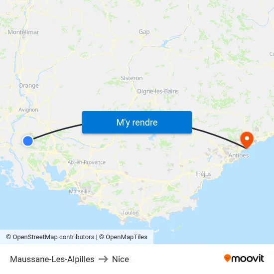 Maussane-Les-Alpilles to Nice map