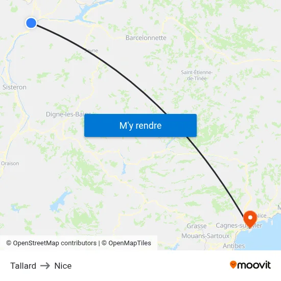 Tallard to Nice map