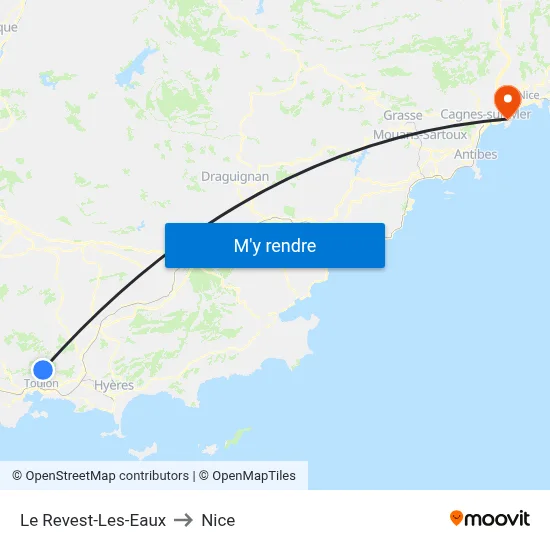 Le Revest-Les-Eaux to Nice map