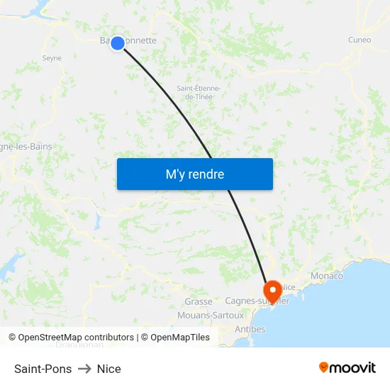 Saint-Pons to Nice map