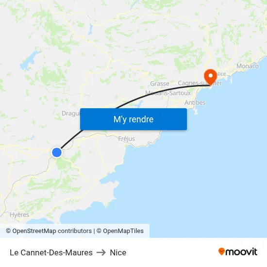 Le Cannet-Des-Maures to Nice map