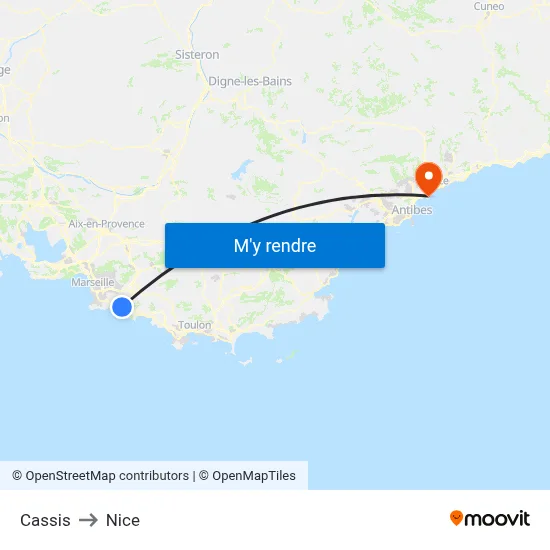 Cassis to Nice map