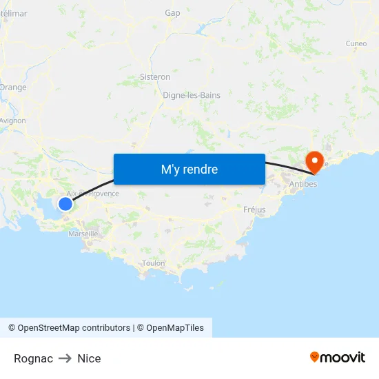 Rognac to Nice map