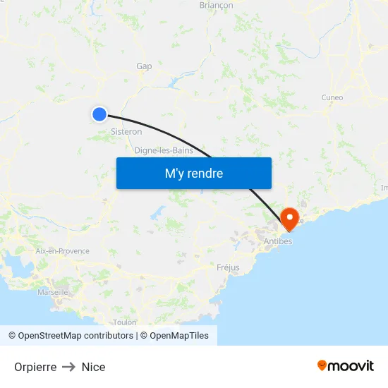 Orpierre to Nice map