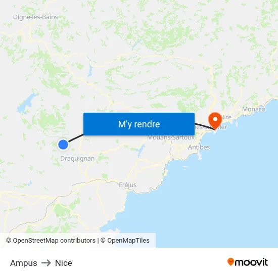Ampus to Nice map