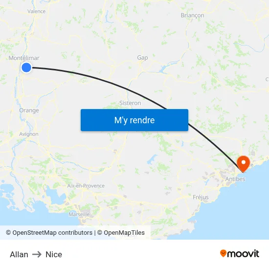 Allan to Nice map