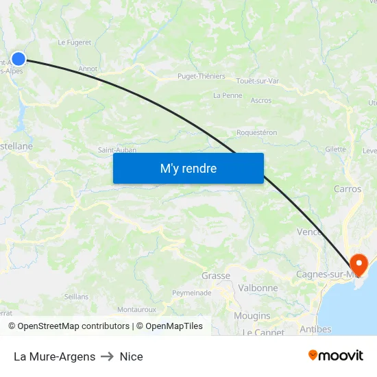 La Mure-Argens to Nice map