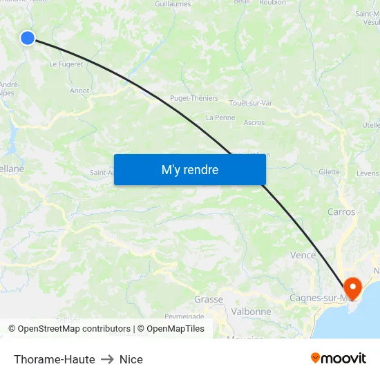 Thorame-Haute to Nice map