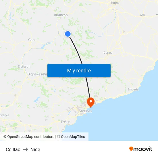 Ceillac to Nice map