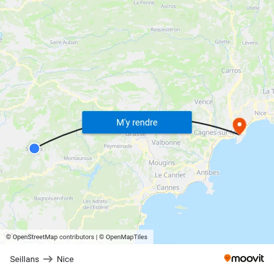 Seillans to Nice map