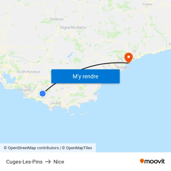 Cuges-Les-Pins to Nice map