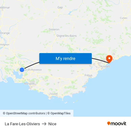La Fare-Les-Oliviers to Nice map