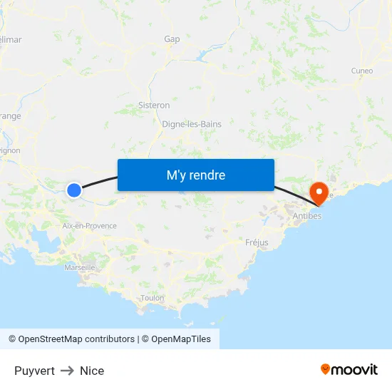 Puyvert to Nice map