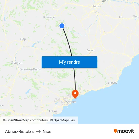 Abriès-Ristolas to Nice map