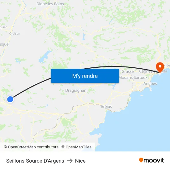 Seillons-Source-D'Argens to Nice map