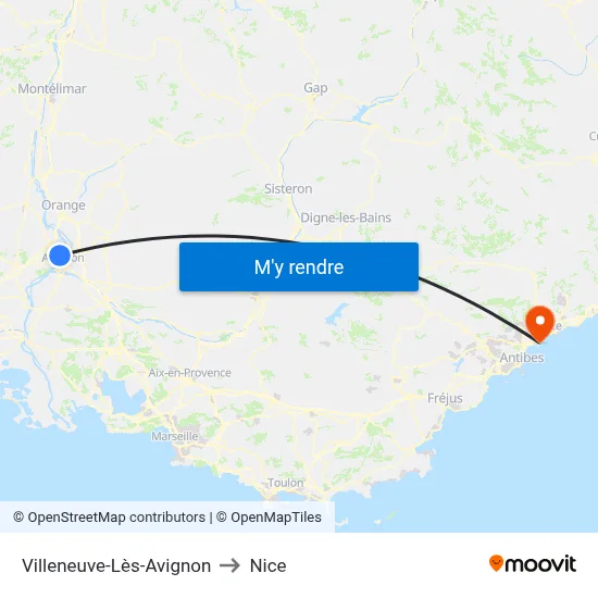 Villeneuve-Lès-Avignon to Nice map