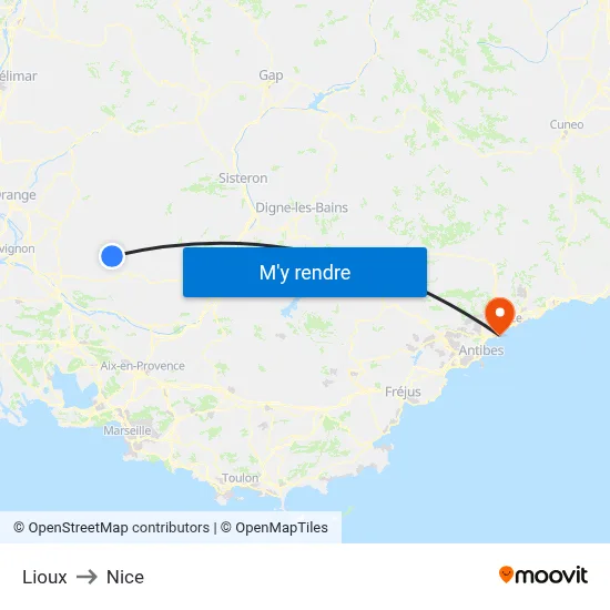 Lioux to Nice map