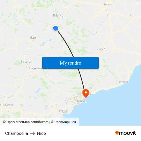 Champcella to Nice map