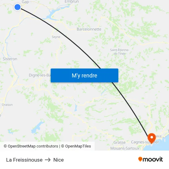 La Freissinouse to Nice map