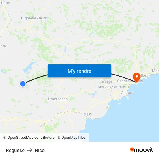 Régusse to Nice map