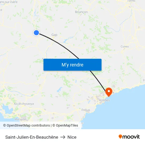 Saint-Julien-En-Beauchêne to Nice map