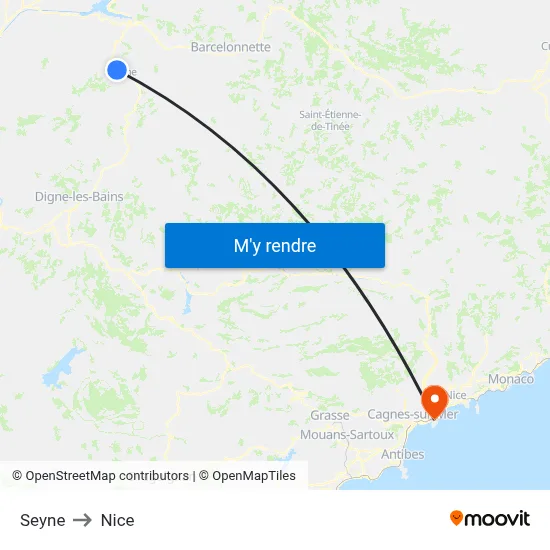Seyne to Nice map