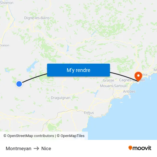 Montmeyan to Nice map