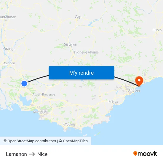 Lamanon to Nice map