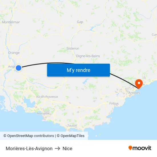 Morières-Lès-Avignon to Nice map