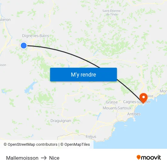 Mallemoisson to Nice map