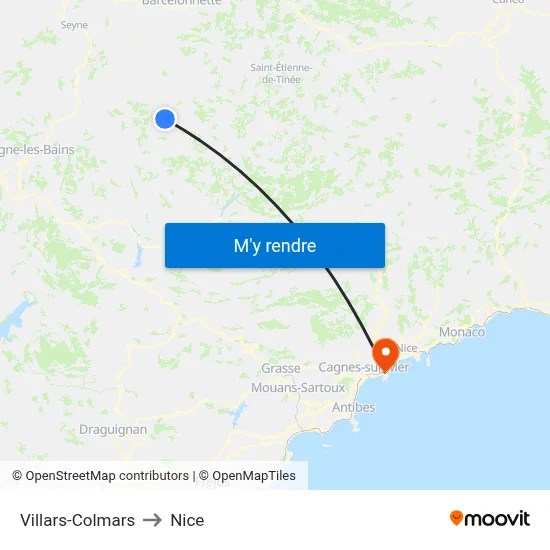 Villars-Colmars to Nice map
